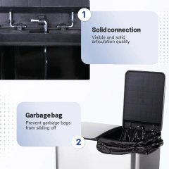 垃圾桶不锈钢双隔间分类厨房垃圾桶带塑料内桶 2 x 30 升双