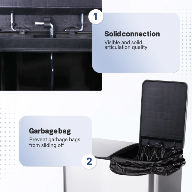 垃圾桶不锈钢双隔间分类厨房垃圾桶带塑料内桶 2 x 30 升双