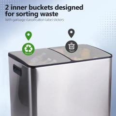 垃圾桶不锈钢双隔间分类厨房垃圾桶带塑料内桶 2 x 30 升双