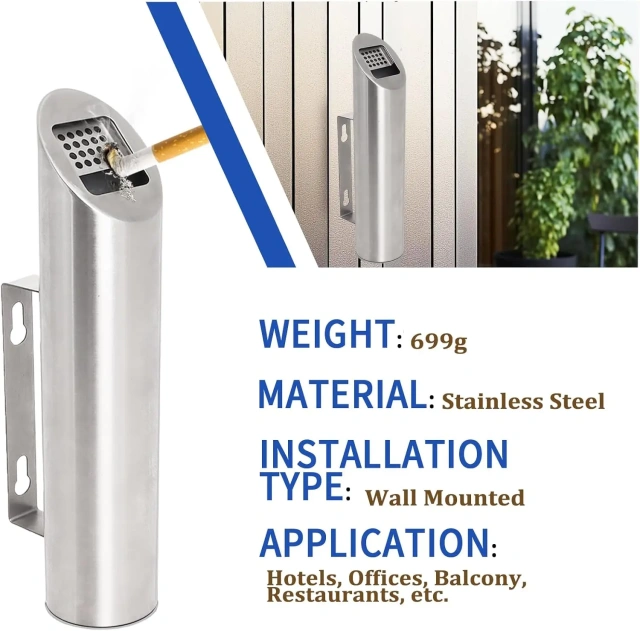 Receptacle Fireproof Wall-Mounted Ashtray Cigarette Butt Disposal Ashtray Bin