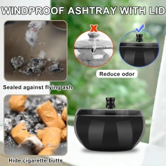 Stainless Steel Ashtray Smokeless Smell Proof Windproof Ashtray Tabletop Ashtrays