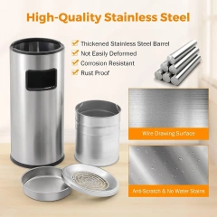 Stainless Steel Outdoor Ashtray with Inside Barrel Industrial Garbage Can Trash Can
