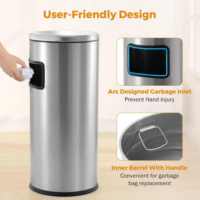 Stainless Steel Outdoor Ashtray with Inside Barrel Industrial Garbage Can Trash Can