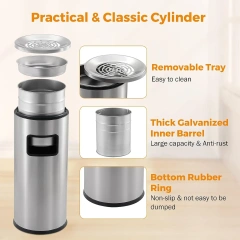 Stainless Steel Outdoor Ashtray with Inside Barrel Industrial Garbage Can Trash Can