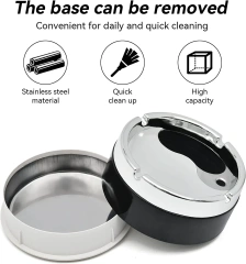 Stainless Steel Desktop Ashtray with Cover and Column Ashtray