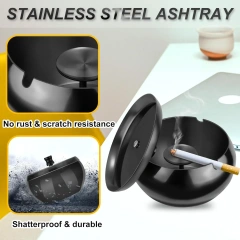 Stainless Steel Ashtray Smokeless Smell Proof Windproof Ashtray Tabletop Ashtrays