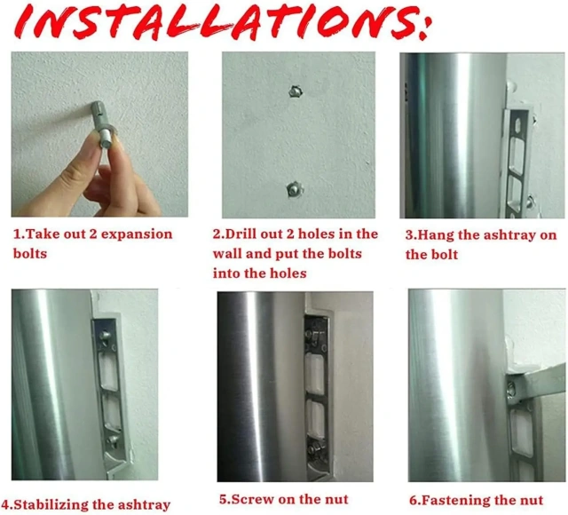 Black Wall-Mounted Cigarette Butt Receptacle With Smoking Sign Outdoor Steel Ashtray for Public Areas