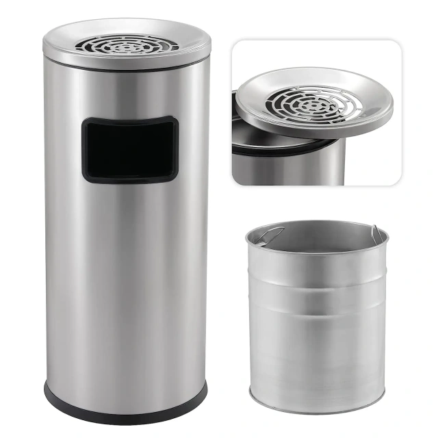 Stainless Steel Outdoor Ashtray with Inside Barrel Industrial Garbage Can Trash Can