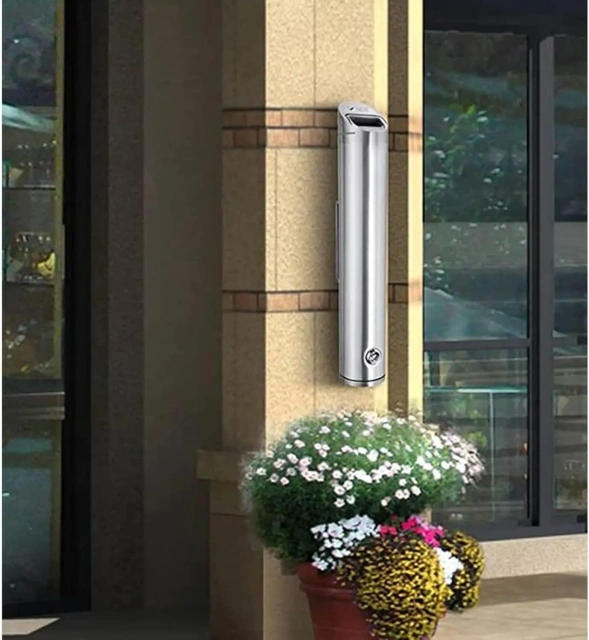 Black Wall-Mounted Cigarette Butt Receptacle With Smoking Sign Outdoor Steel Ashtray for Public Areas