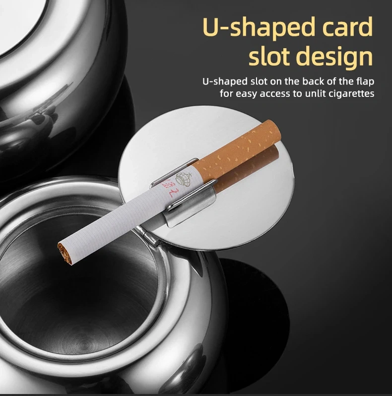 Stainless Steel Cigarette Ashtray Smoking Ash Holder Desktop Smoking Ash Tray for Home Office Decoration- Silver