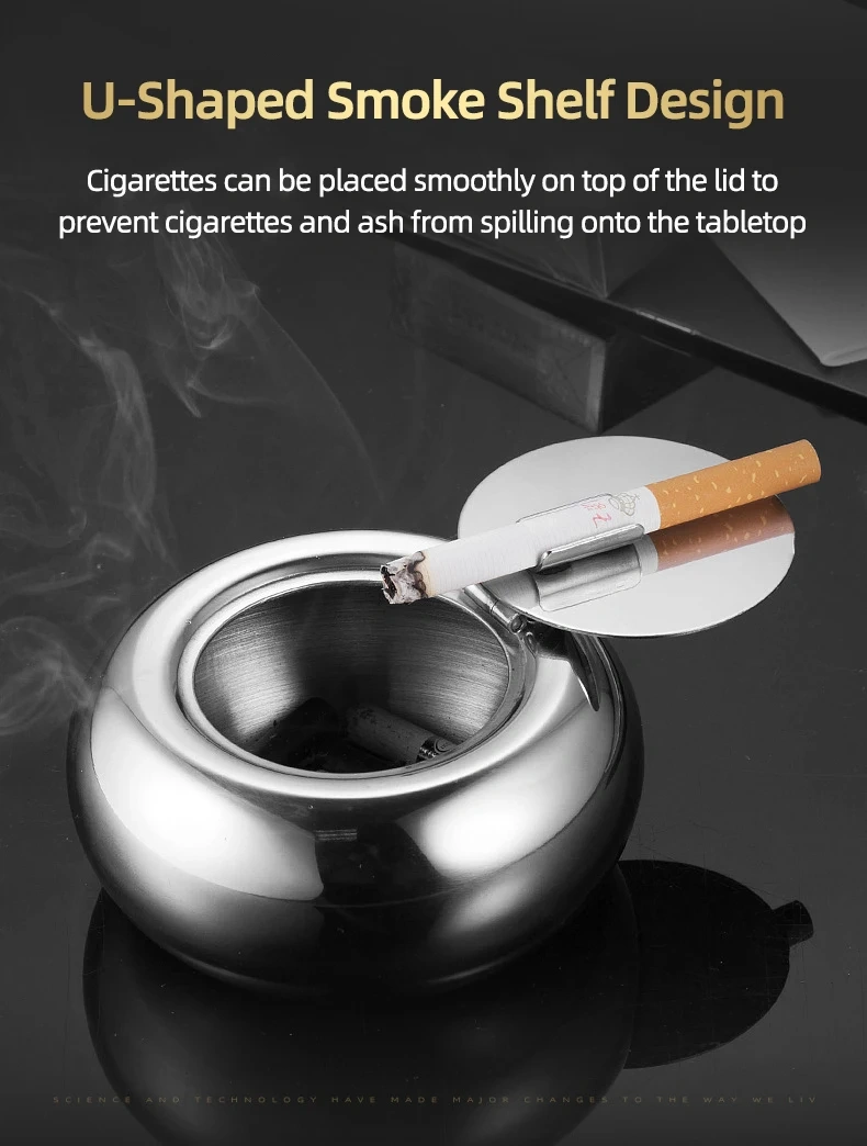 Stainless Steel Cigarette Ashtray Smoking Ash Holder Desktop Smoking Ash Tray for Home Office Decoration- Silver
