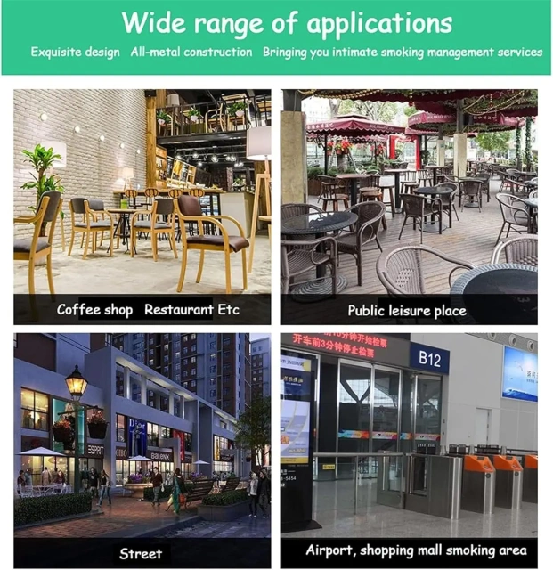 Black Wall-Mounted Cigarette Butt Receptacle With Smoking Sign Outdoor Steel Ashtray for Public Areas