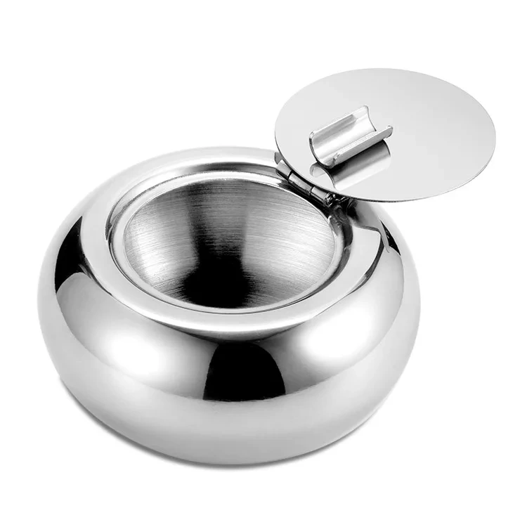 Stainless Steel Cigarette Ashtray Smoking Ash Holder Desktop Smoking Ash Tray for Home Office Decoration- Silver