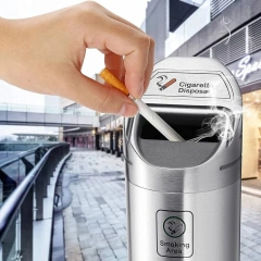 Black Wall-Mounted Cigarette Butt Receptacle With Smoking Sign Outdoor Steel Ashtray for Public Areas