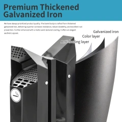 Black Galvanized Steel Sidewalk Ashtray  Fireproof Ashtray for Smoking Area Two Trash Bin Smoking Column Accept Fixed on