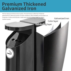 Black Galvanized Steel Sidewalk Ashtray  Fireproof Ashtray for Smoking Area Two Trash Bin Smoking Column Accept Fixed on