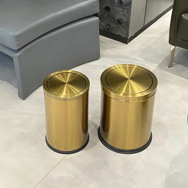 Plating Flipping Lid Garbage Can Bathroom Trash Bin Wasketbasket