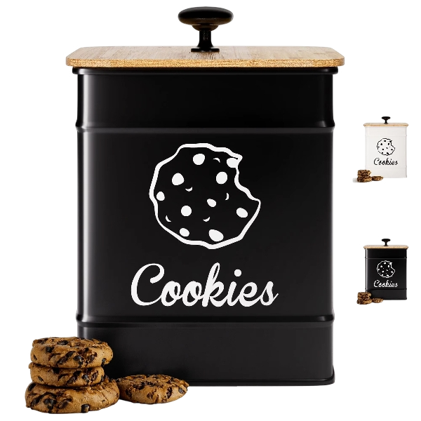 Kitchen Counter Decorative Metal Storage Box Cookie Jar with Airtight Bamboo Lid