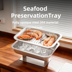 高级双层304不锈钢海鲜和刺身拼盘，带冰格 - 可定制标志