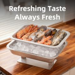 高级双层304不锈钢海鲜和刺身拼盘，带冰格 - 可定制标志