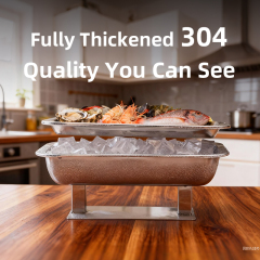 高级双层304不锈钢海鲜和刺身拼盘，带冰格 - 可定制标志