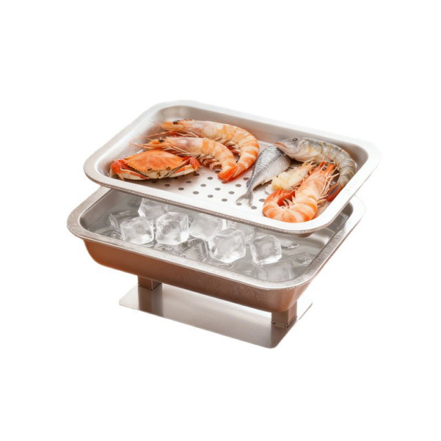 高级双层304不锈钢海鲜和刺身拼盘，带冰格 - 可定制标志