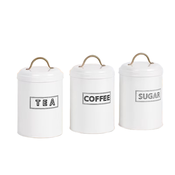 带盖厨房储物罐金属储物罐家用储物罐咖啡茶糖套装罐