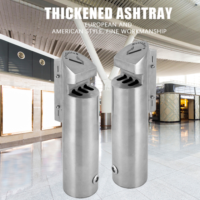 Stainless Steel Ashtray Outdoor Lockable Customized Metal Smokeless Cigarette Bin Wall Mounted Ashtray