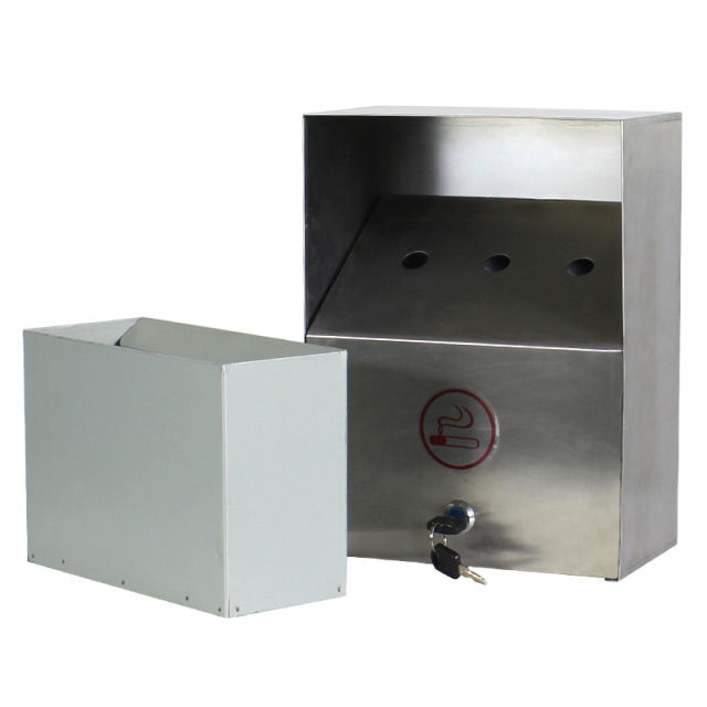 Factory Outdoor Stainless Steel Square Ashtray Receptacle Bin Wall Mounted Metal Cigarette Dust Bin