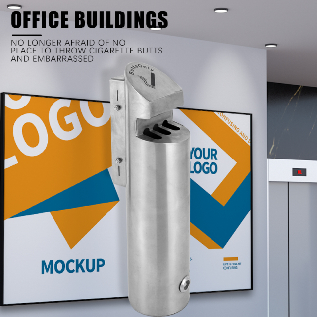 Stainless Steel Ashtray Outdoor Lockable Customized Metal Smokeless Cigarette Bin Wall Mounted Ashtray