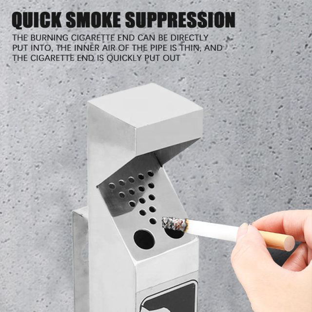 户外0.5升金属双孔壁挂式烟灰缸，优质不锈钢材质，适用于购物中心、艺术中心等场所