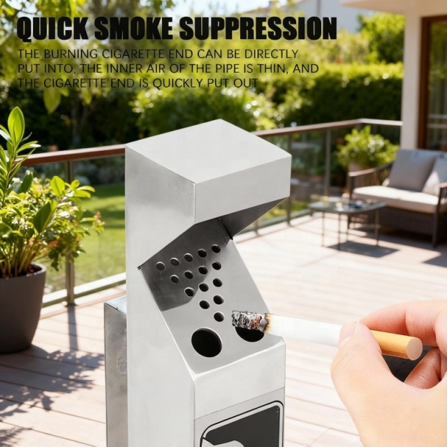 户外0.5升金属双孔壁挂式烟灰缸，优质不锈钢材质，适用于购物中心、艺术中心等场所