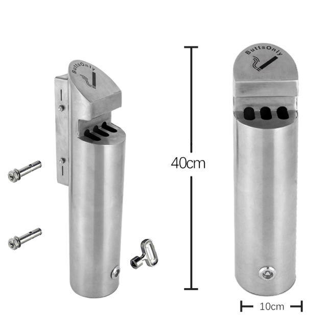 Stainless Steel Ashtray Outdoor Lockable Customized Metal Smokeless Cigarette Bin Wall Mounted Ashtray
