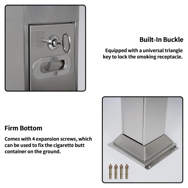 Commercial Butt Receptacle Outdoor Cigarette Ashtray Waterproof Heavy Duty Standing Ash Bin