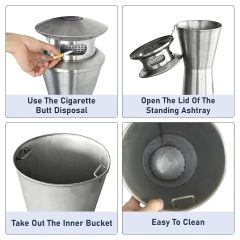 Stainless Steel Ashtray Outdoor Smoking Cigarette Bin Ashtrays Bin Modern Design Street Use Floor Standing Ashtray