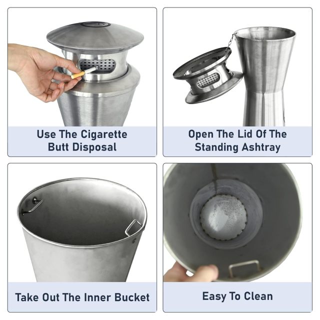 Stainless Steel Ashtray Outdoor Smoking Cigarette Bin Ashtrays Bin Modern Design Street Use Floor Standing Ashtray