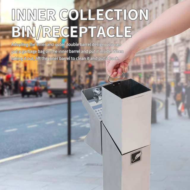 Outdoor Hotel Lobby Stainless Steel Vertical Garbage Bin Windproof Ashtray Standing