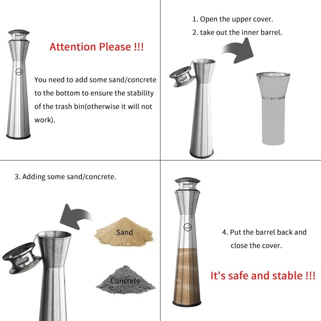 Stainless Steel Ashtray Outdoor Smoking Cigarette Bin Ashtrays Bin Modern Design Street Use Floor Standing Ashtray