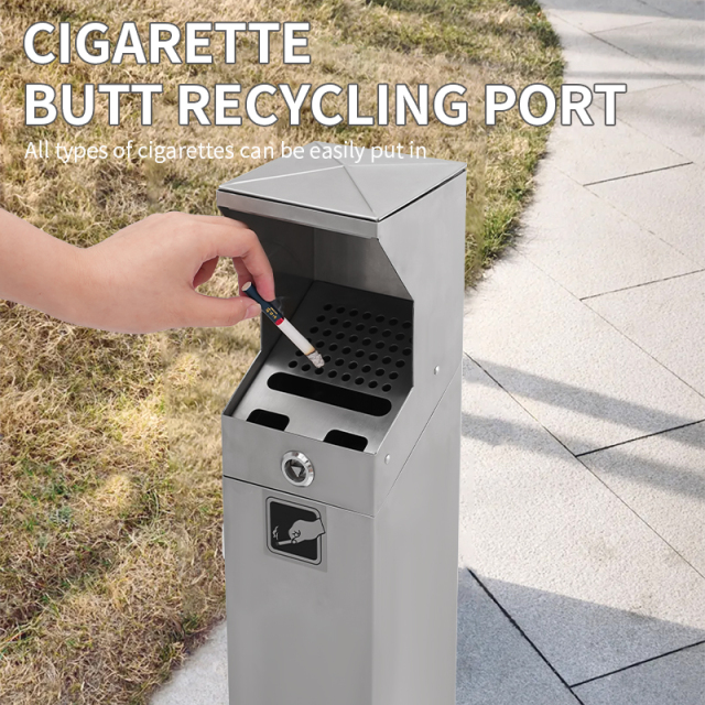 Outdoor Hotel Lobby Stainless Steel Vertical Garbage Bin Windproof Ashtray Standing