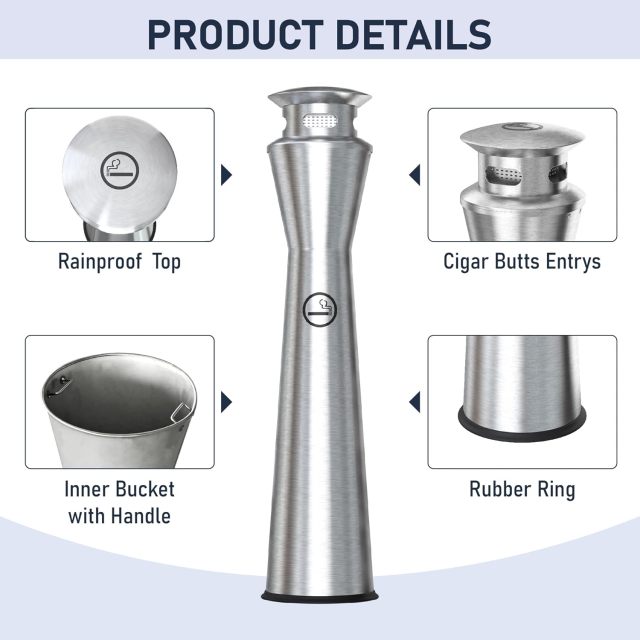 Stainless Steel Ashtray Outdoor Smoking Cigarette Bin Ashtrays Bin Modern Design Street Use Floor Standing Ashtray