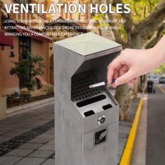 Outdoor Hotel Lobby Stainless Steel Vertical Garbage Bin Windproof Ashtray Standing