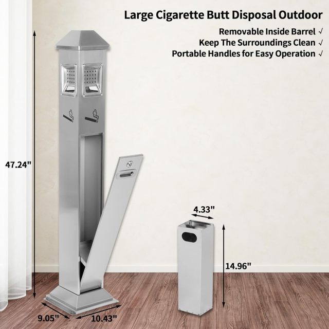 Commercial Butt Receptacle Outdoor Cigarette Ashtray Waterproof Heavy Duty Standing Ash Bin