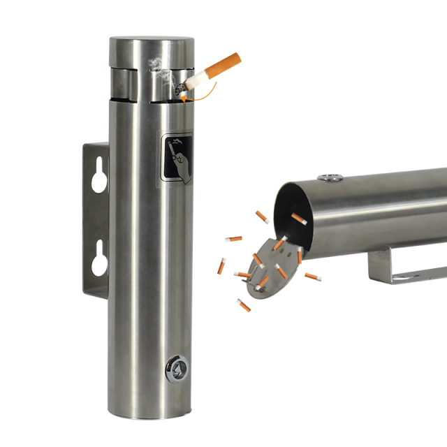 Stainless Steel Ashtray Commercial Wall Mounted Outdoor Cigarette Butt Receptacle Box