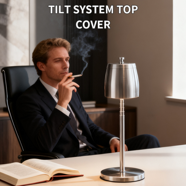 Stainless Steel Table Top Ashtray with Lid Cigarettes Windproof/Rainproof Stainless Steel Smokeless Odorless Ash Tray for Home