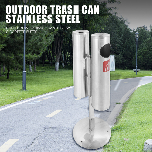 不锈钢双层防风烟灰缸适用于人行道公共场所可收集香烟垃圾重型烟灰缸