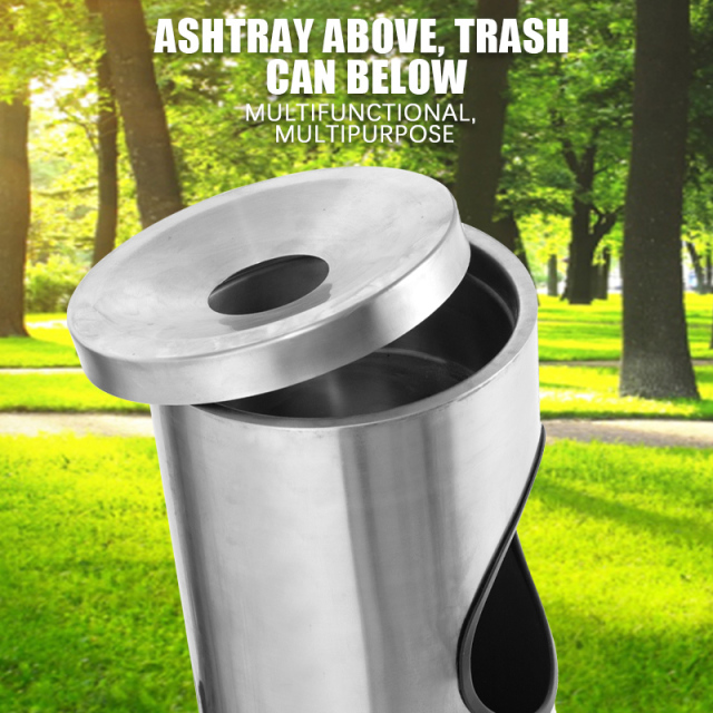 不锈钢双层防风烟灰缸适用于人行道公共场所可收集香烟垃圾重型烟灰缸