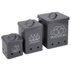 Kitchen Set of 3 Vegetable Potato Onion and Garlic Pots, Storage Box Canister, Onion Garlic Jar Containers