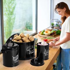 Kitchen Set of 3 Vegetable Potato Onion and Garlic Pots, Storage Box Canister, Onion Garlic Jar Containers