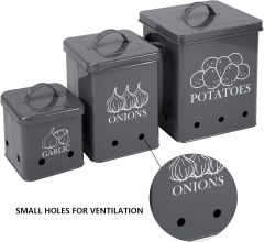 Kitchen Set of 3 Vegetable Potato Onion and Garlic Pots, Storage Box Canister, Onion Garlic Jar Containers