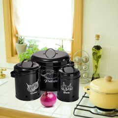 Kitchen Set of 3 Vegetable Potato Onion and Garlic Pots, Storage Box Canister, Onion Garlic Jar Containers